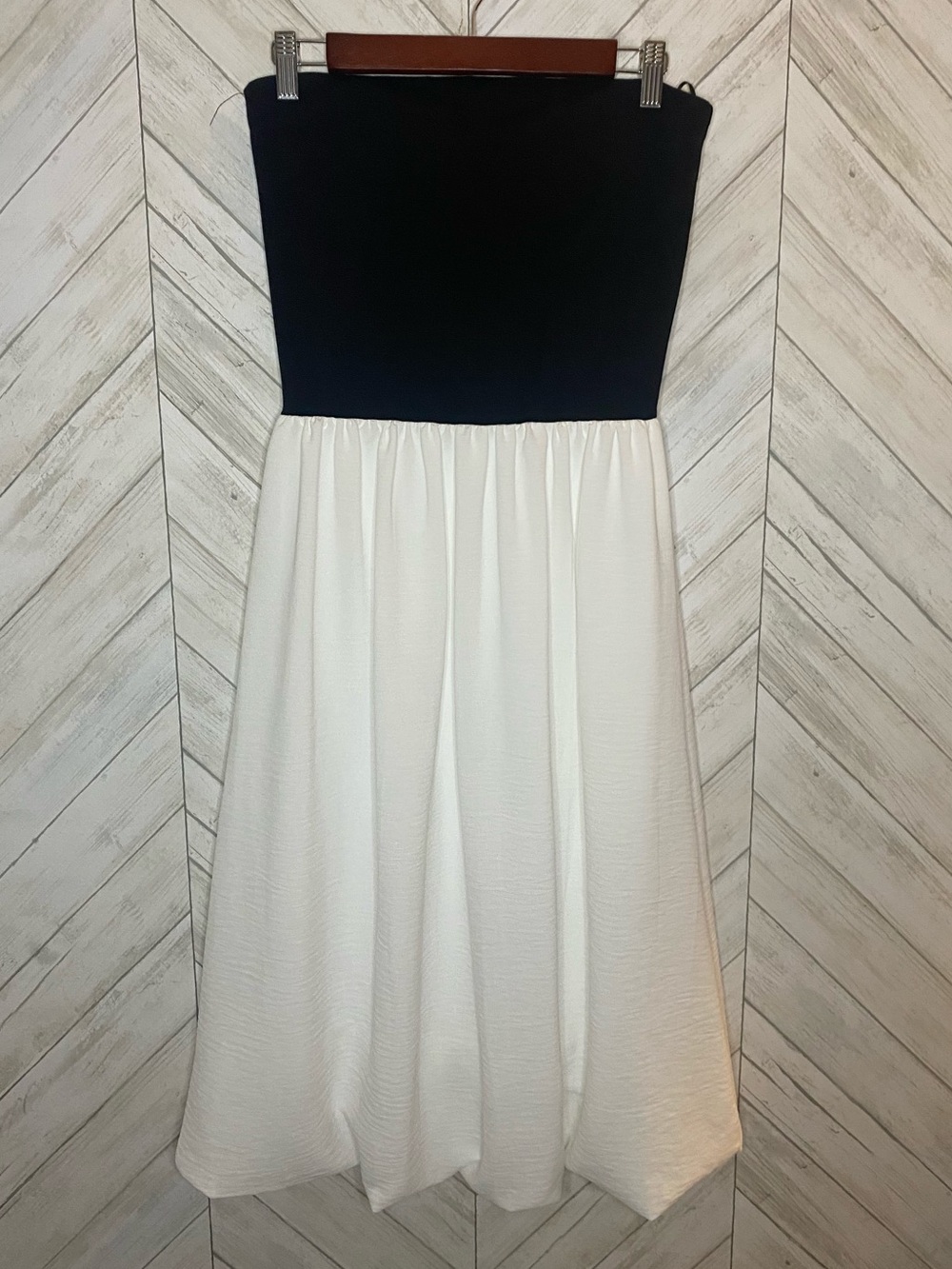 Strapless Two-Tone Black and White Midi Dress
